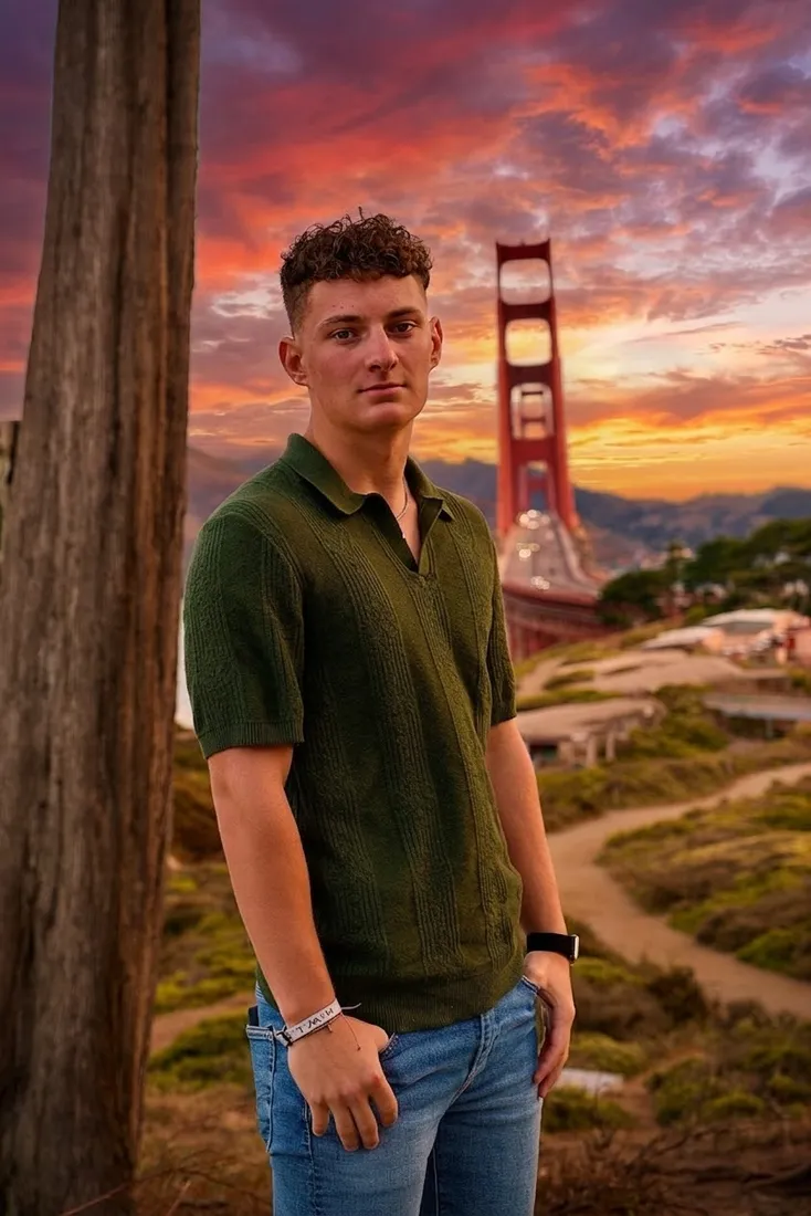 Senior portrait at sunset by the Golden Gate Bridge